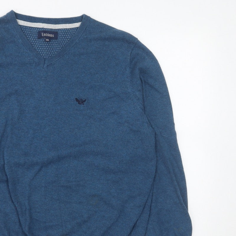 Emblems Men Blue 2XL V-Neck Pullover Jumper Classic Knit