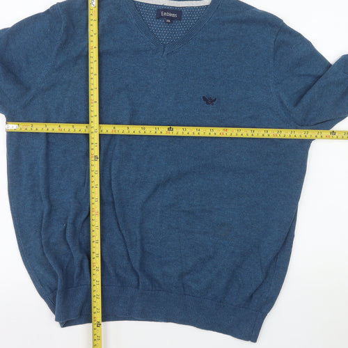 Emblems Men Blue 2XL V-Neck Pullover Jumper Classic Knit