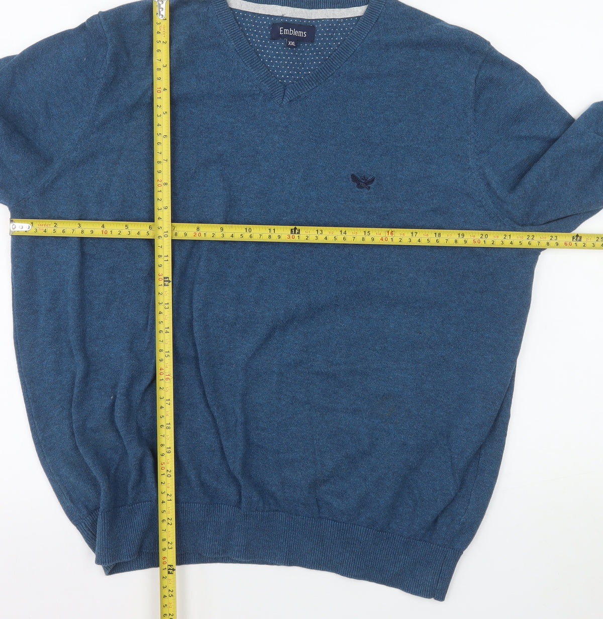 Emblems Men Blue 2XL V-Neck Pullover Jumper Classic Knit