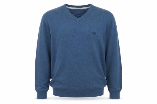 Emblems Men Blue 2XL V-Neck Pullover Jumper Classic Knit