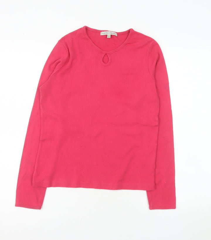 Racing Green Womens Pink Cotton Long Sleeve Keyhole T-Shirt Size 10
