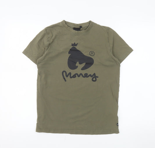 Money Boys Green Graphic Print T-Shirt 12-13 Years Cotton Crew Neck