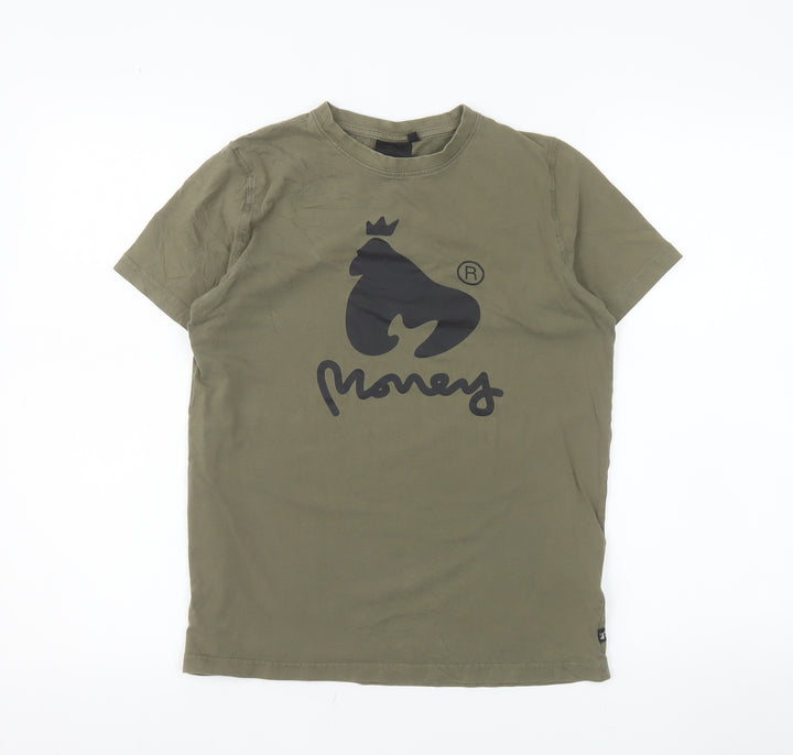 Money Boys Green Graphic Print T-Shirt 12-13 Years Cotton Crew Neck