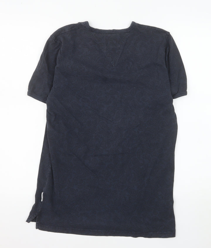 Soviet Men's Blue Paisley Cotton Crew Neck T-Shirt Medium