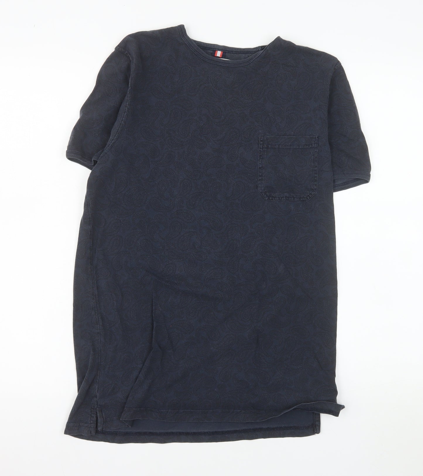 Soviet Men's Blue Paisley Cotton Crew Neck T-Shirt Medium