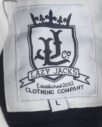 Lazy Jacks Men's Blue White Striped Rugby Polo Shirt L Long Sleeve Cotton