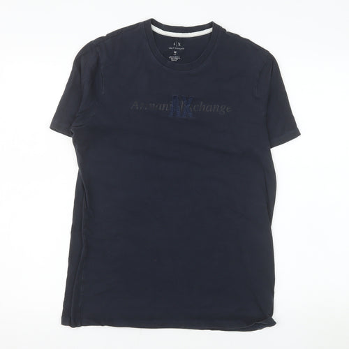 Armani Exchange Men's Blue Slim Fit Logo Crew Neck T-Shirt Size M