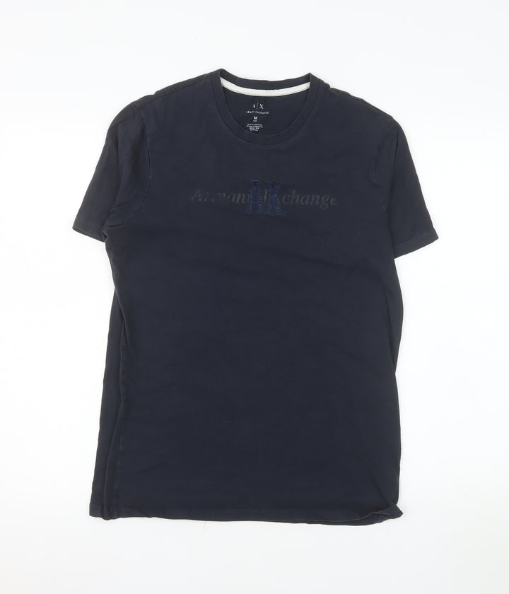 Armani Exchange Men's Blue Slim Fit Logo Crew Neck T-Shirt Size M