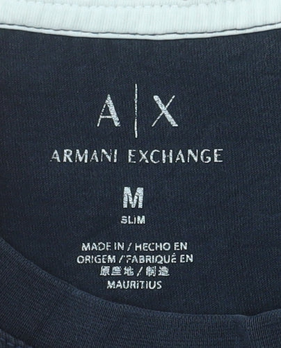 Armani Exchange Men's Blue Slim Fit Logo Crew Neck T-Shirt Size M
