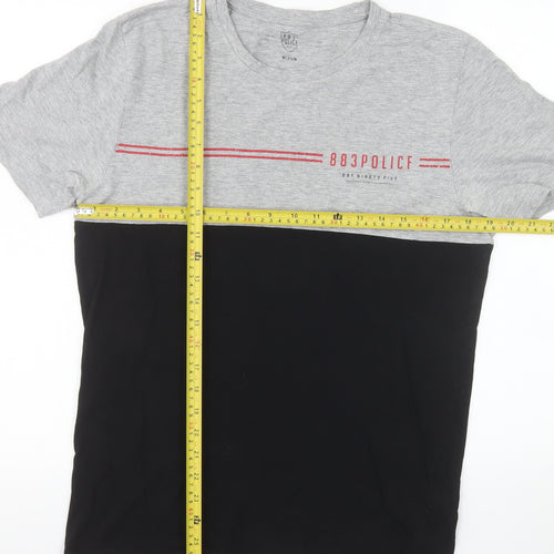 883 Police Men's Grey and Black Colourblock Crew Neck Cotton T-Shirt Medium