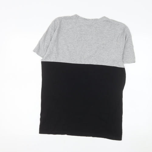 883 Police Men's Grey and Black Colourblock Crew Neck Cotton T-Shirt Medium