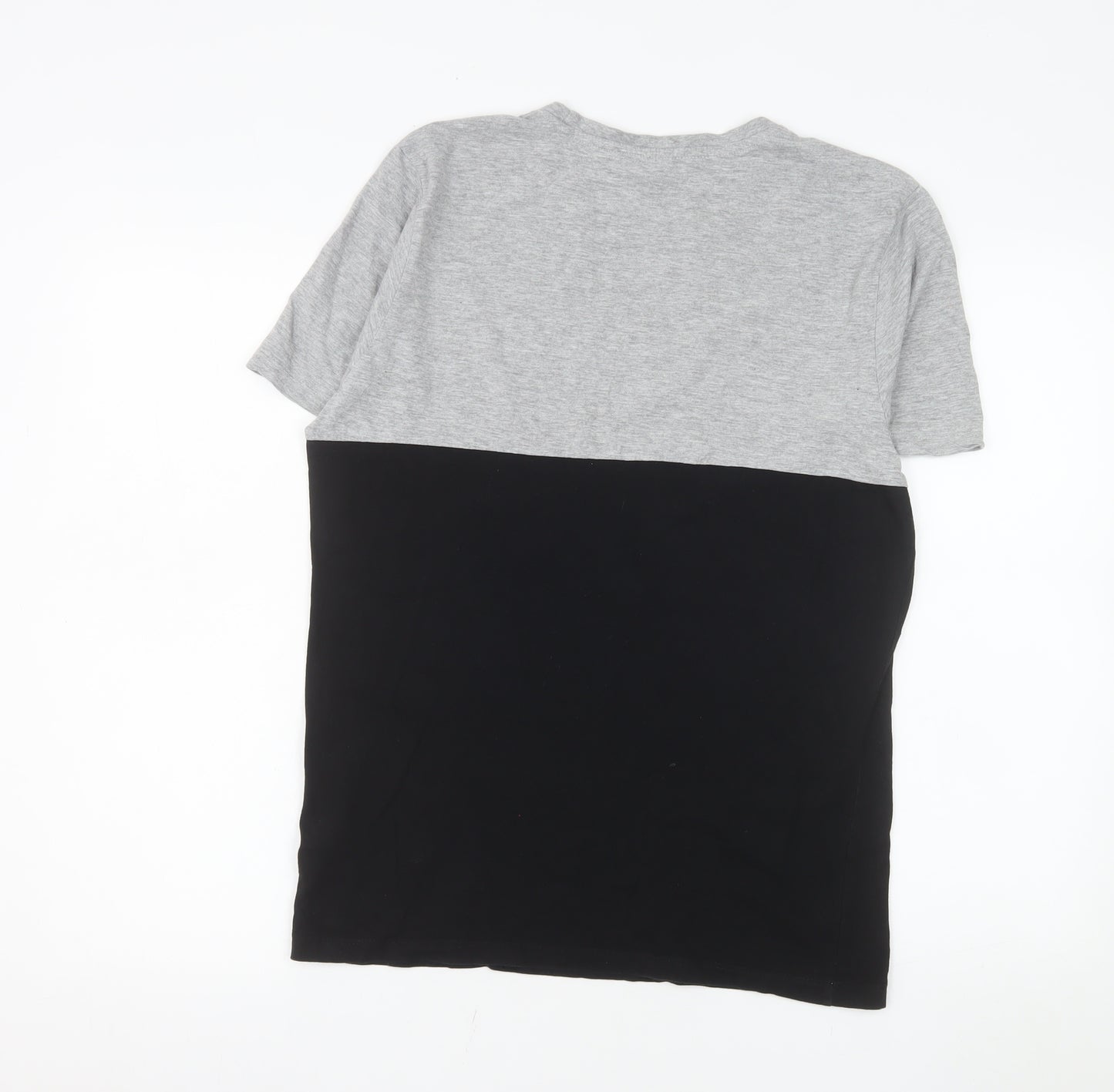 883 Police Men's Grey and Black Colourblock Crew Neck Cotton T-Shirt Medium
