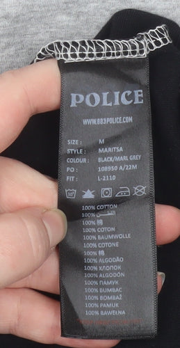 883 Police Men's Grey and Black Colourblock Crew Neck Cotton T-Shirt Medium
