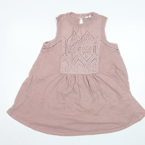 Next Women's Pink Cotton Tunic Blouse Size 10 Sleeveless Embroidered Top