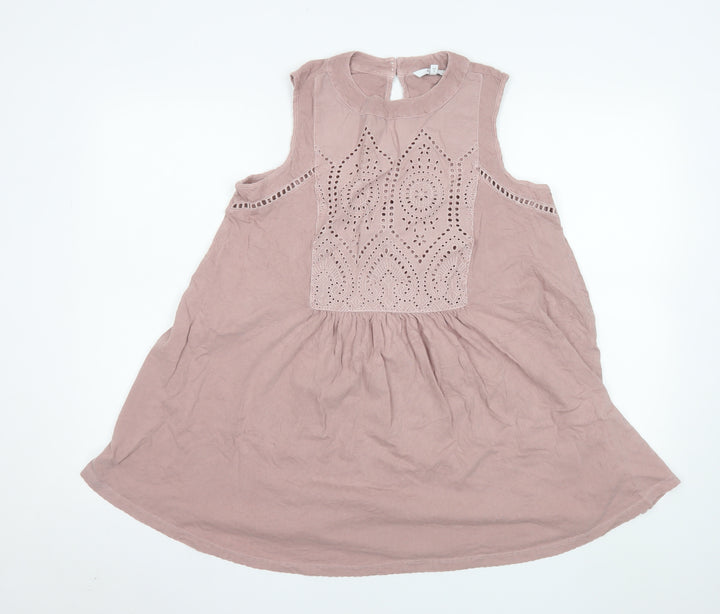 Next Women's Pink Cotton Tunic Blouse Size 10 Sleeveless Embroidered Top