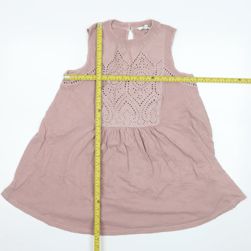 Next Women's Pink Cotton Tunic Blouse Size 10 Sleeveless Embroidered Top