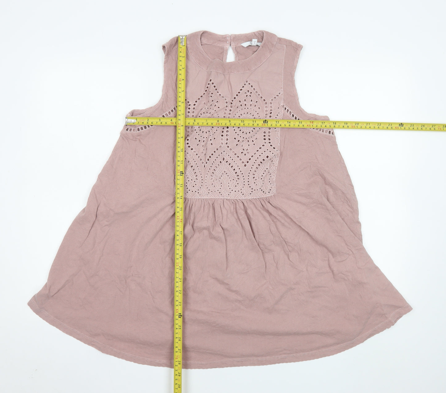 Next Women's Pink Cotton Tunic Blouse Size 10 Sleeveless Embroidered Top