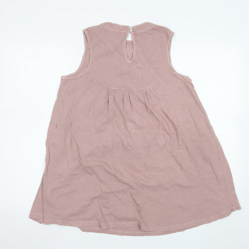 Next Women's Pink Cotton Tunic Blouse Size 10 Sleeveless Embroidered Top