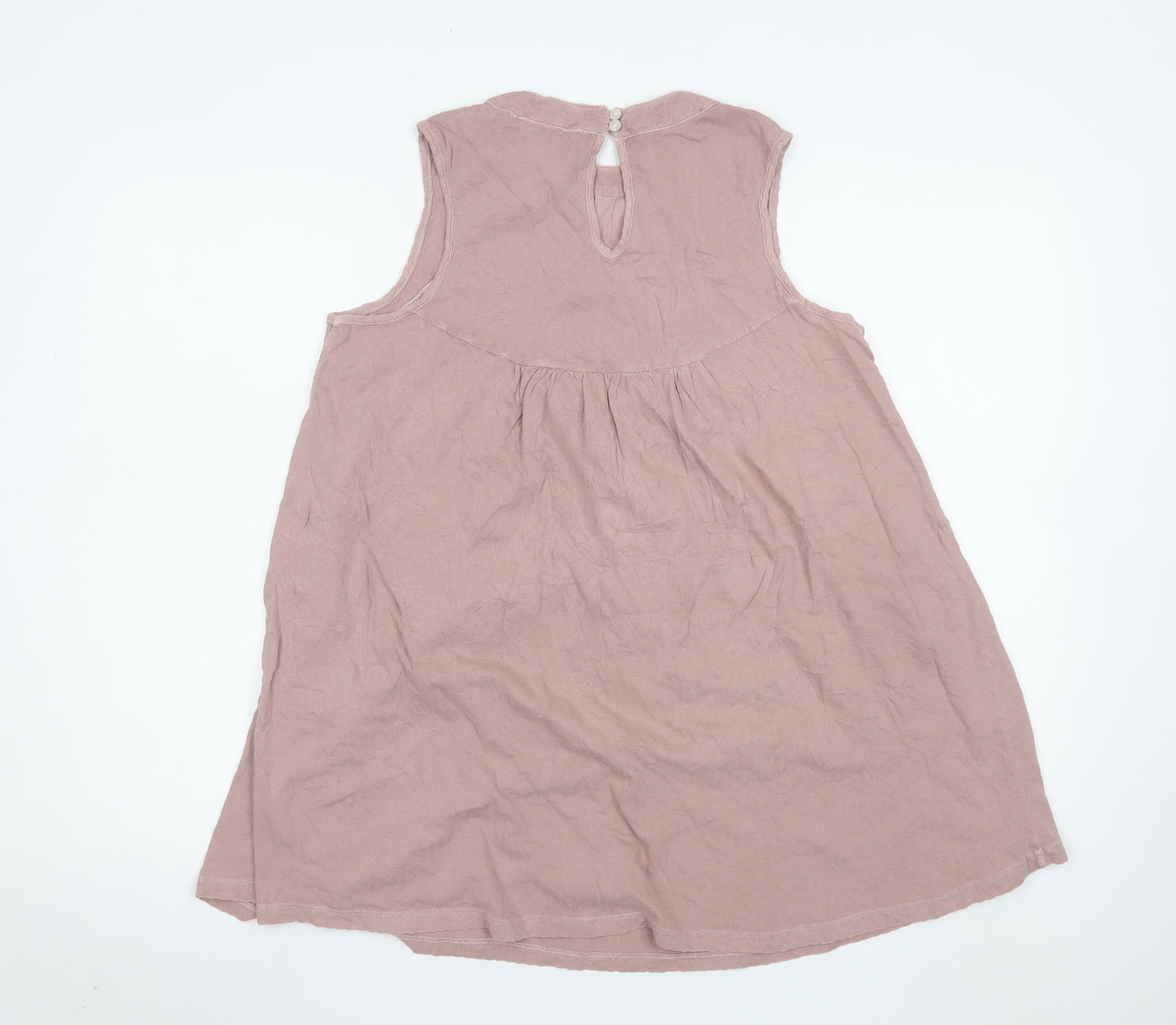 Next Women's Pink Cotton Tunic Blouse Size 10 Sleeveless Embroidered Top
