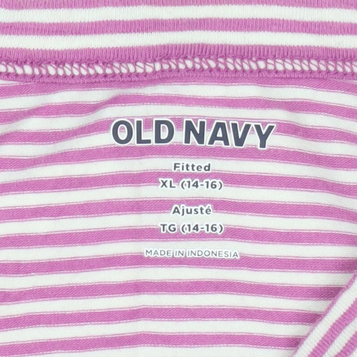 Old Navy Teens Pink Striped Fitted Short Sleeve T-Shirt XL