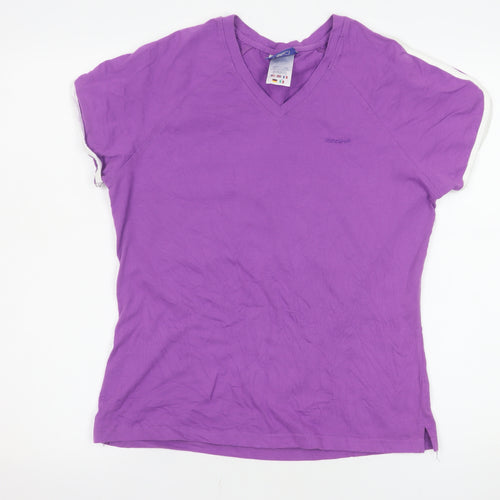 Reebok Womens Purple V-Neck Short Sleeve Cotton T-Shirt L