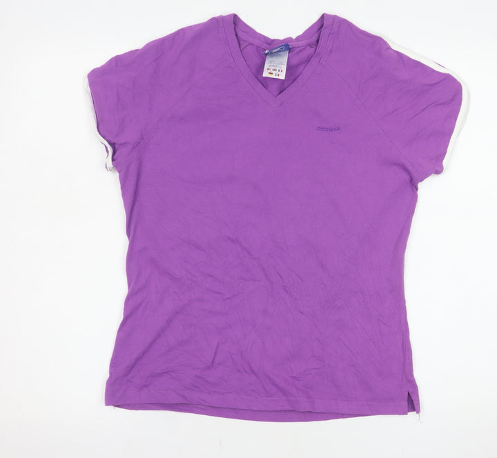 Reebok Womens Purple V-Neck Short Sleeve Cotton T-Shirt L