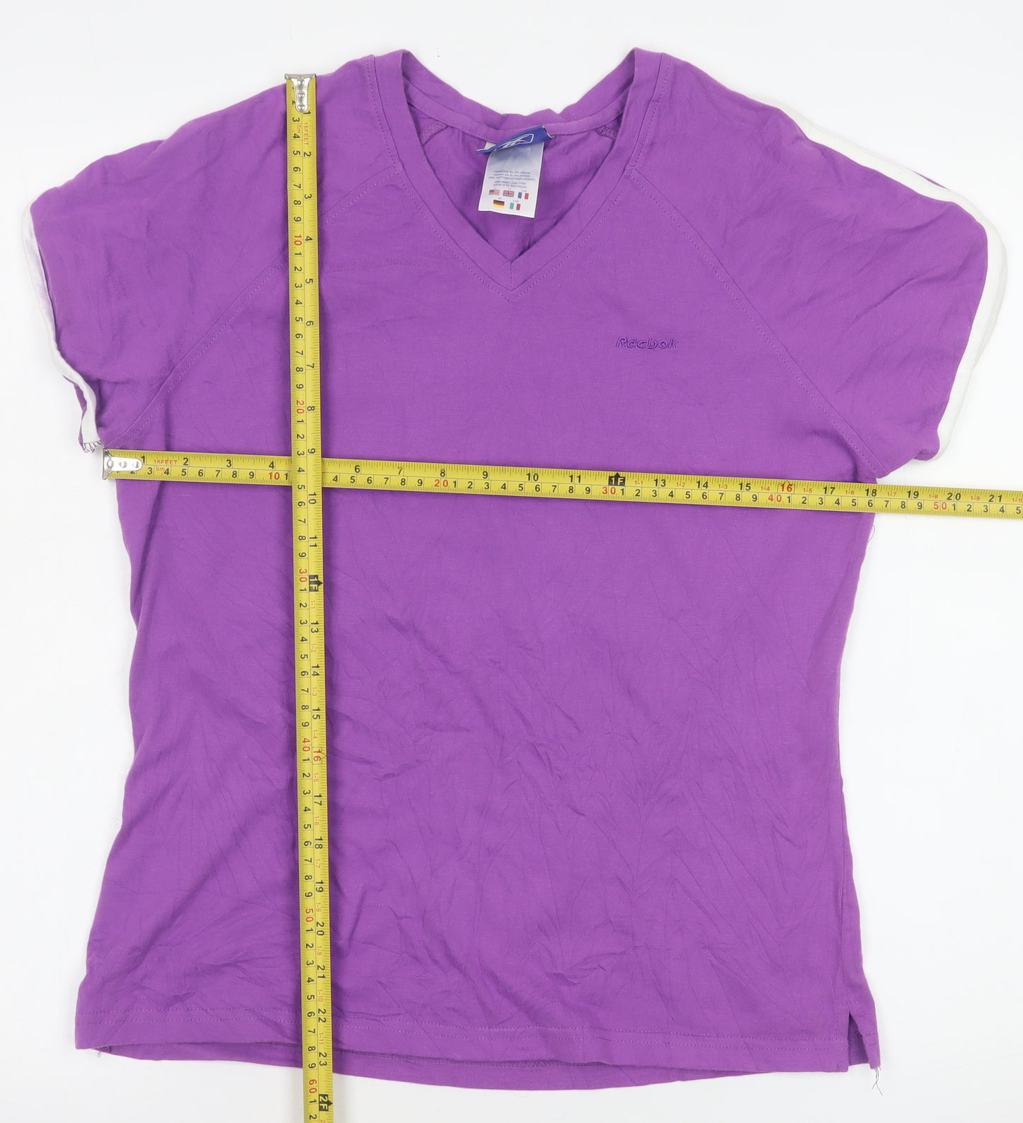Reebok Womens Purple V-Neck Short Sleeve Cotton T-Shirt L
