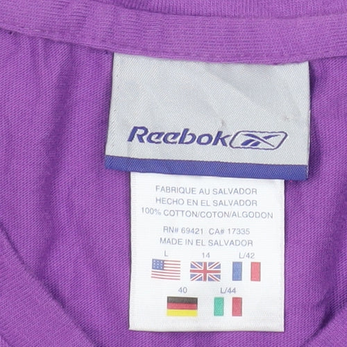 Reebok Womens Purple V-Neck Short Sleeve Cotton T-Shirt L