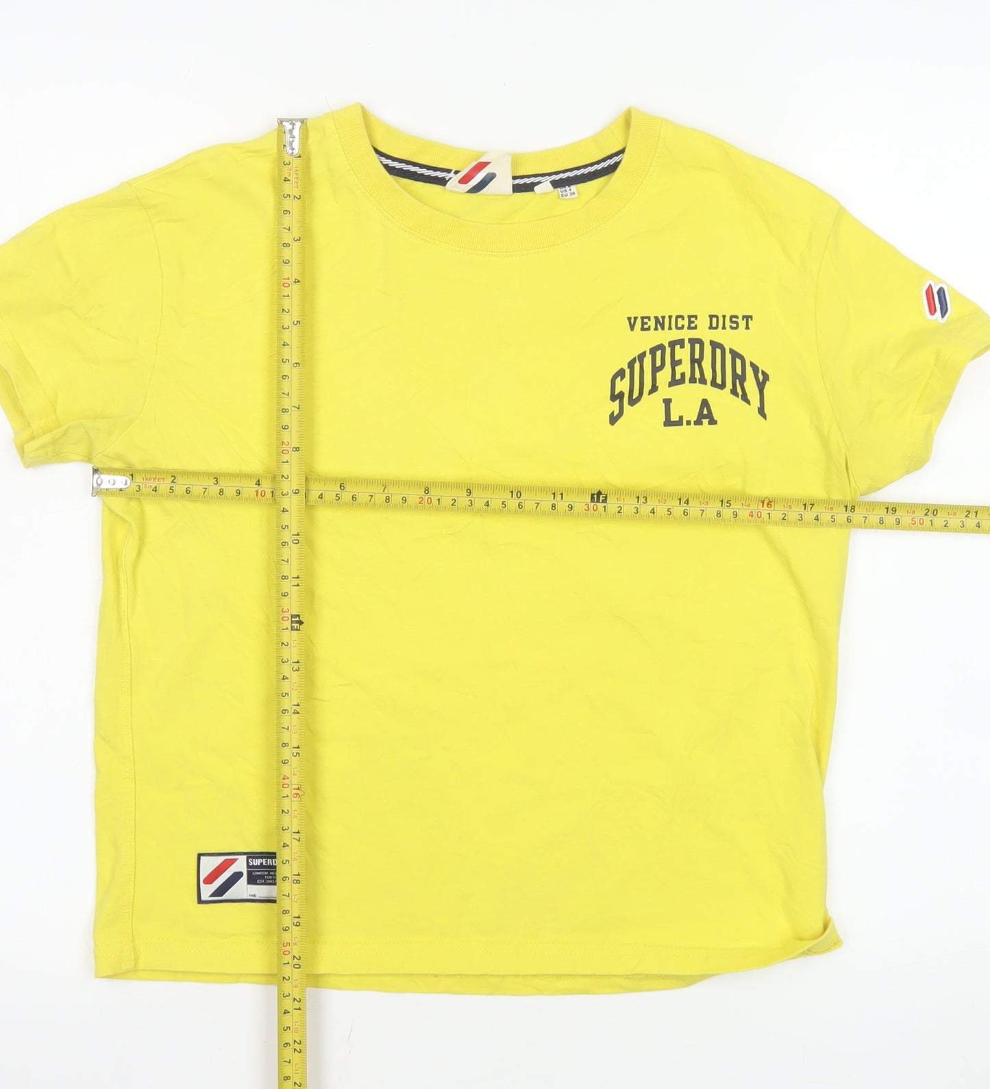 Superdry Women's Yellow Basic Cotton T-Shirt Size 8