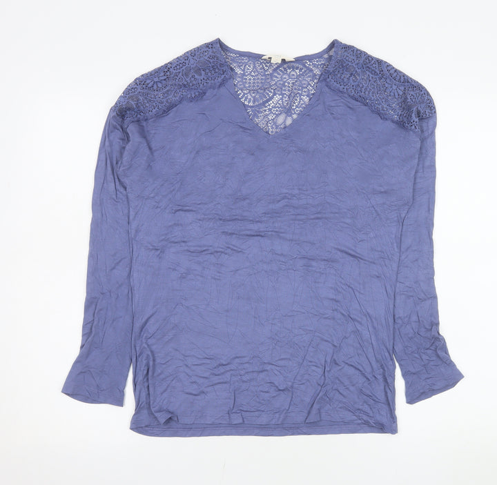 Marks and Spencer Women’s Blue Lace Shoulder Long Sleeve Viscose Blouse Size S