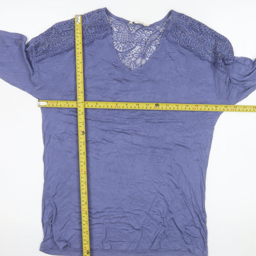 Marks and Spencer Women’s Blue Lace Shoulder Long Sleeve Viscose Blouse Size S