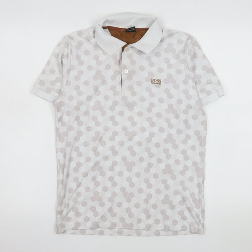 Hugo Boss Men's White Geometric Cotton Polo Shirt Size M