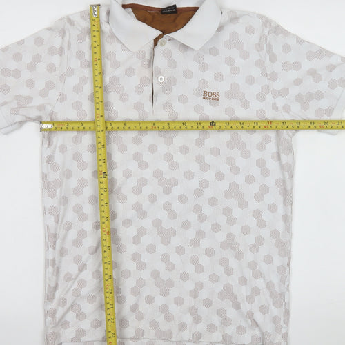 Hugo Boss Men's White Geometric Cotton Polo Shirt Size M
