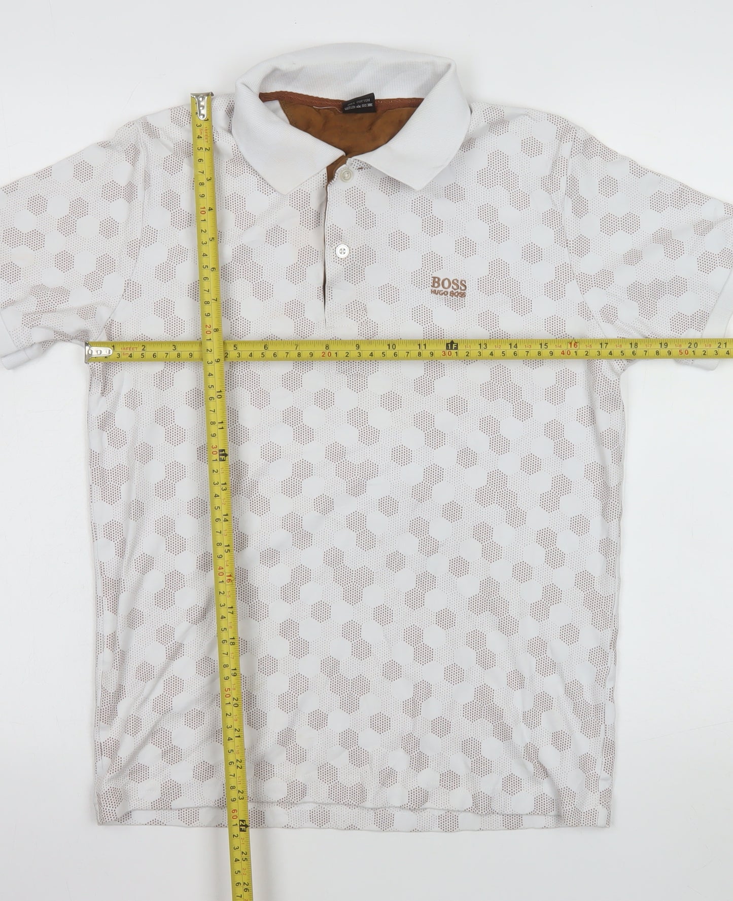 Hugo Boss Men's White Geometric Cotton Polo Shirt Size M