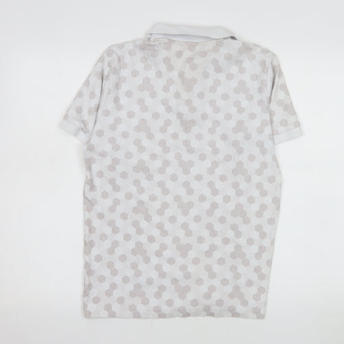Hugo Boss Men's White Geometric Cotton Polo Shirt Size M