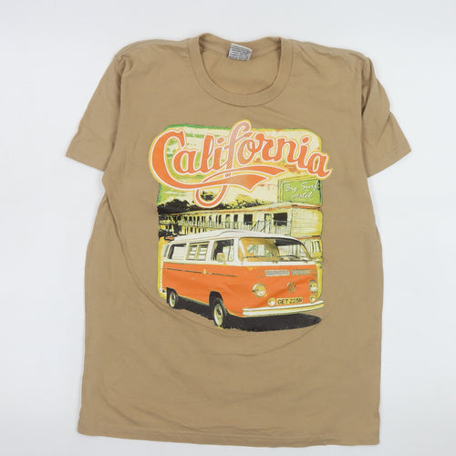 Spainzatime Men's Beige California Graphic Cotton T-Shirt M Retro Style