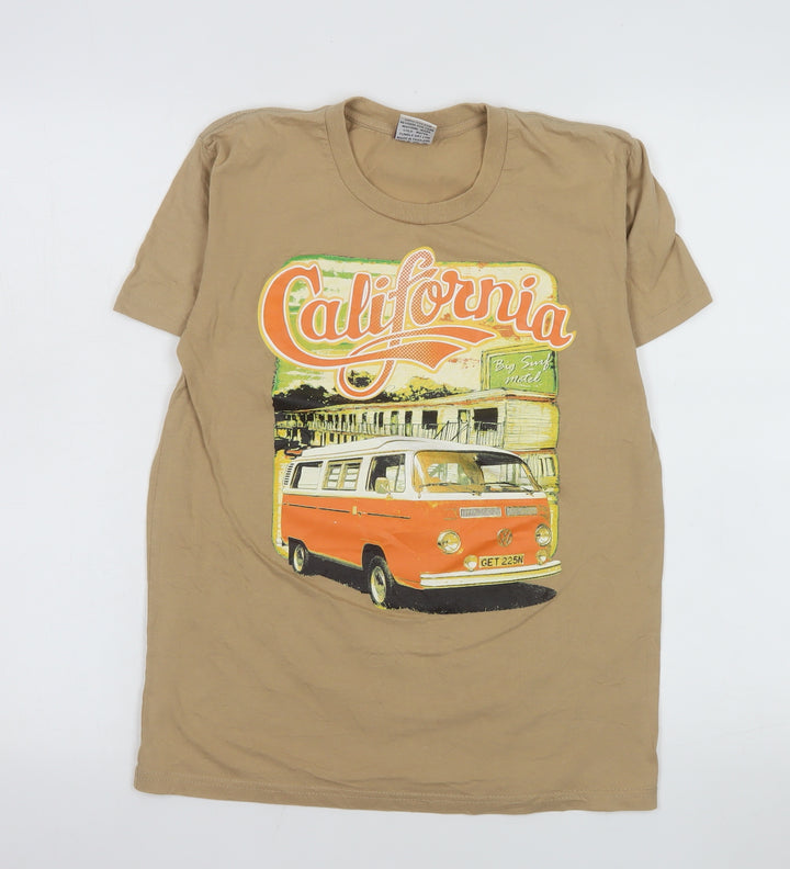 Spainzatime Men's Beige California Graphic Cotton T-Shirt M Retro Style