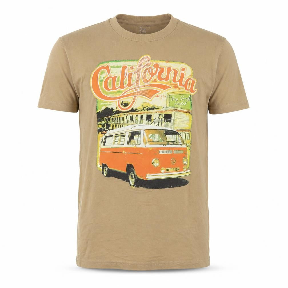 Spainzatime Men's Beige California Graphic Cotton T-Shirt M Retro Style
