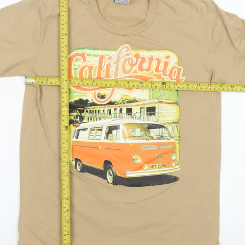 Spainzatime Men's Beige California Graphic Cotton T-Shirt M Retro Style