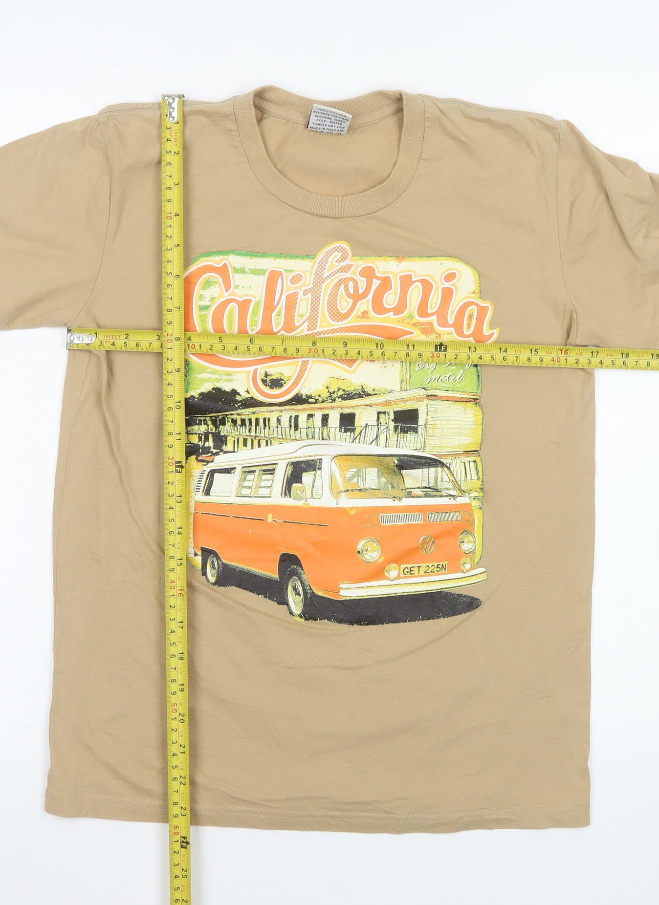 Spainzatime Men's Beige California Graphic Cotton T-Shirt M Retro Style