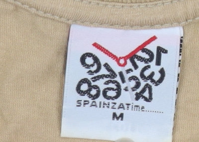 Spainzatime Men's Beige California Graphic Cotton T-Shirt M Retro Style