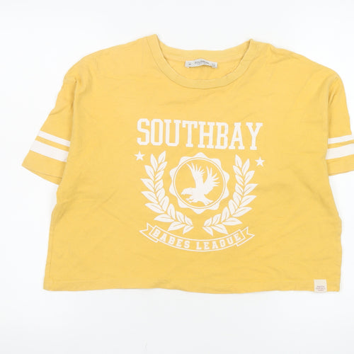 Pull&Bear Womens Yellow Cropped T-Shirt Size 10 Relaxed Fit