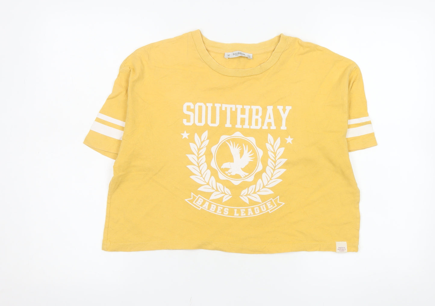 Pull&Bear Womens Yellow Cropped T-Shirt Size 10 Relaxed Fit