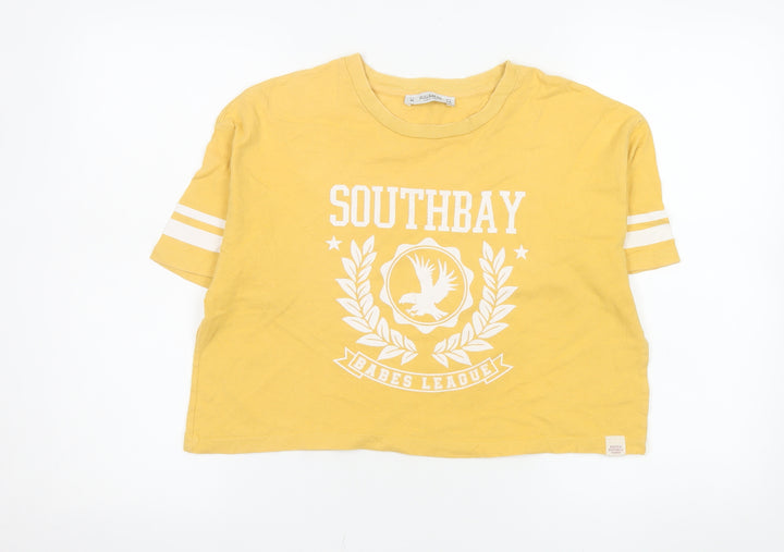 Pull&Bear Womens Yellow Cropped T-Shirt Size 10 Relaxed Fit