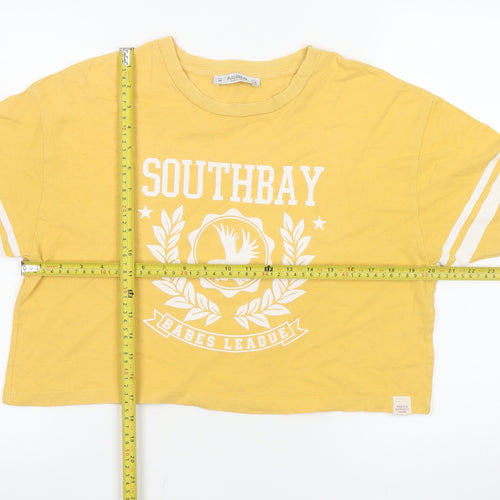 Pull&Bear Womens Yellow Cropped T-Shirt Size 10 Relaxed Fit