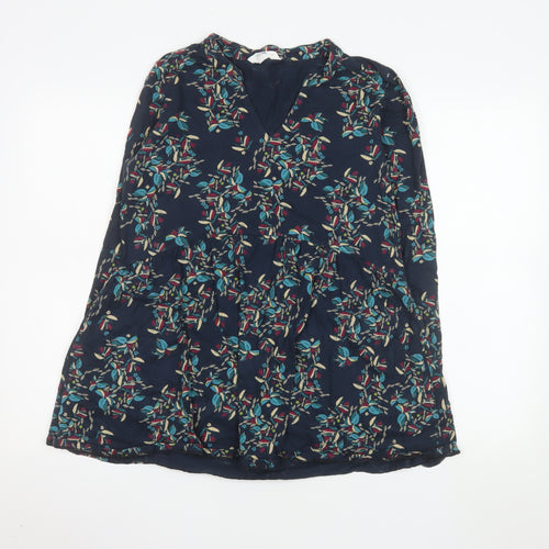 Nomads Womens Blue Floral V-Neck Long Sleeve Tunic Blouse Size 12