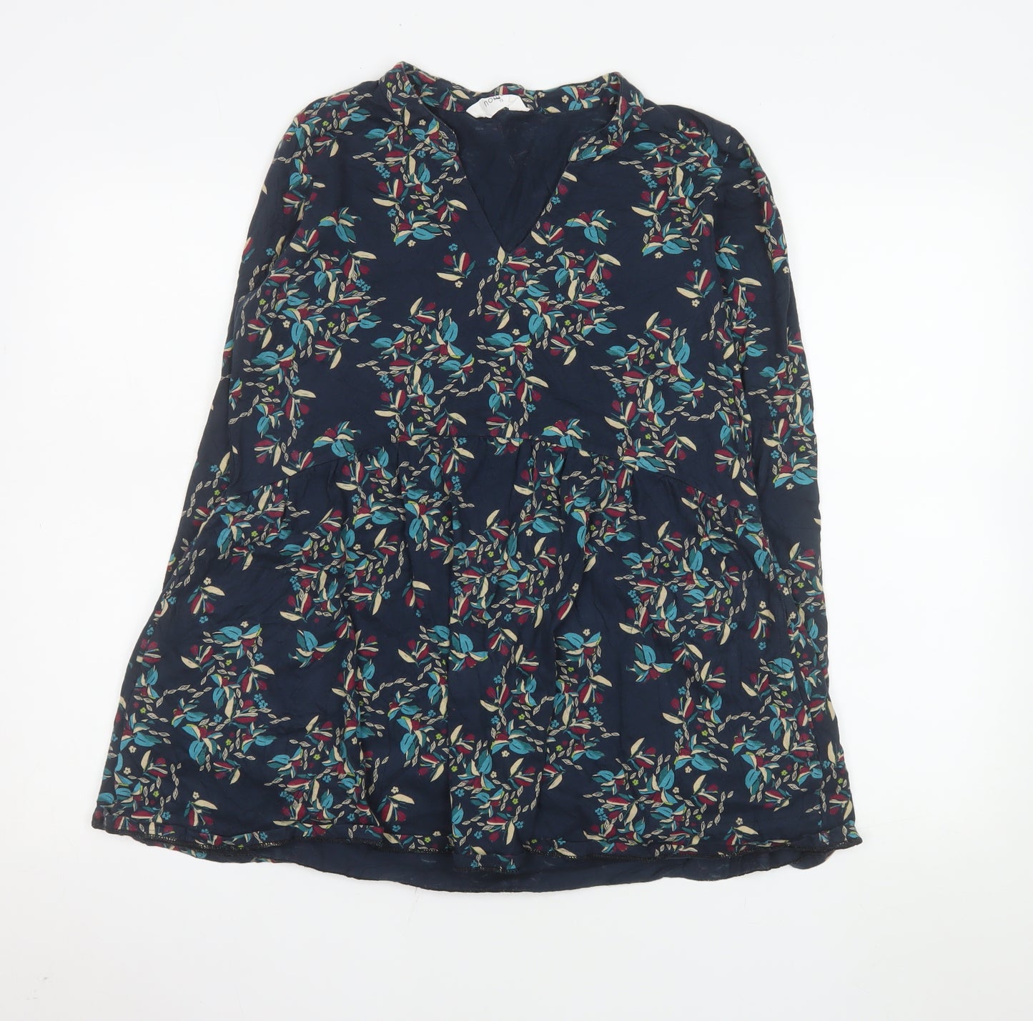 Nomads Womens Blue Floral V-Neck Long Sleeve Tunic Blouse Size 12