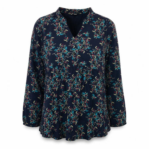 Nomads Womens Blue Floral V-Neck Long Sleeve Tunic Blouse Size 12