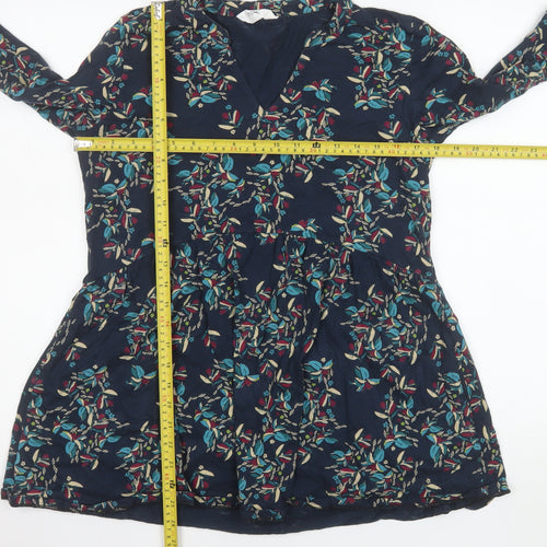 Nomads Womens Blue Floral V-Neck Long Sleeve Tunic Blouse Size 12