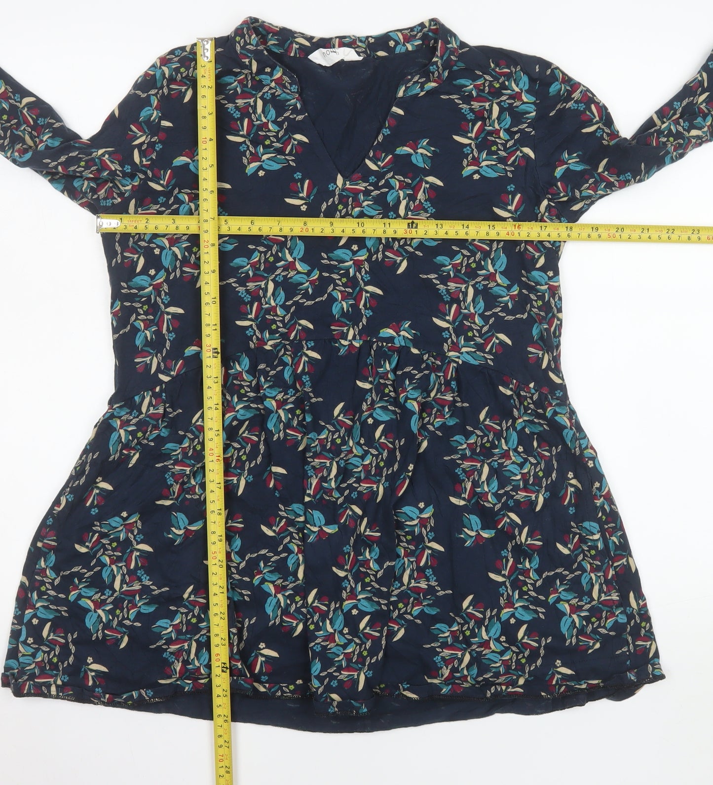 Nomads Womens Blue Floral V-Neck Long Sleeve Tunic Blouse Size 12